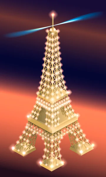 Torre Eiffel, 3d, ilustración, brillo — Vector de stock