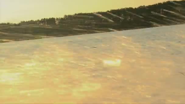 Wakeboarder ragazza in spruzzata d'acqua dorata, tramonto estivo — Video Stock