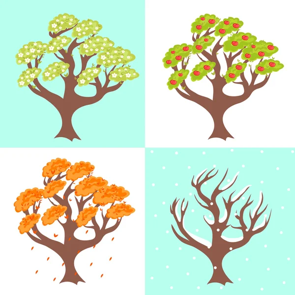 Seasons. Apple tree — Stock Vector