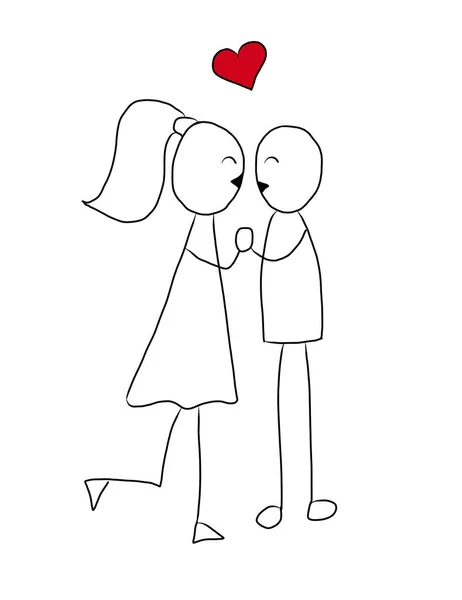 Stickmen Love Couple Valentines Day Card Pair Love Kiss Heart — Stock Photo, Image