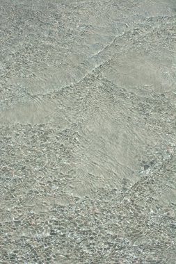 Elafonisi sahili temiz su dalgalanması. Turkuaz suyu ve pembe kumu olan cennet kumsalı. Girit Adası simgesi, Yunanistan