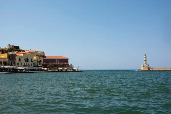 Grèce Canée Août 2018 Port Vénitien Phare Canée Vieille Ville — Photo