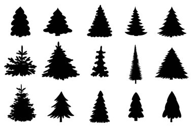 Noel ağacı siyah silueti çizimi vektör çizimi. Yeni Yıl Tasarım Elemanı