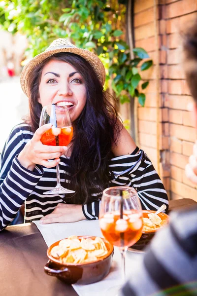 Girl Having Fun with Alcoholic Drink — Stock Photo, Image