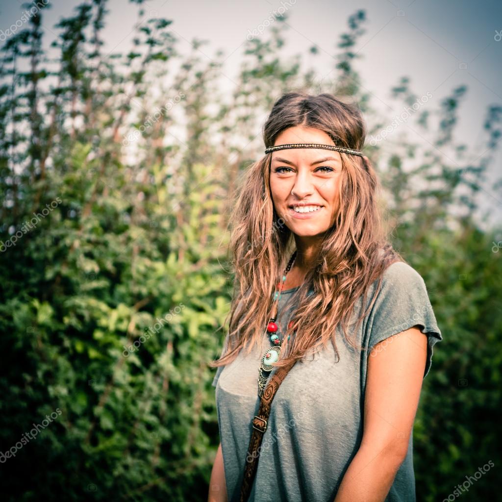 Girl Hippie Hair Hippie Girl With Long Hair Stock Photo