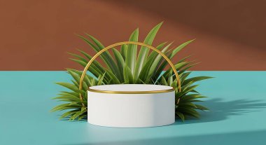 Mavi arka planda beyaz seramik vazo. 3d oluşturma