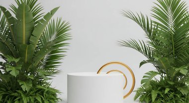 Yeşil yapraklı beyaz palmiye ağacı ve beyaz arka planda canavar bitkisi.