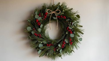 beyaz zemin üzerinde Noel çelenk