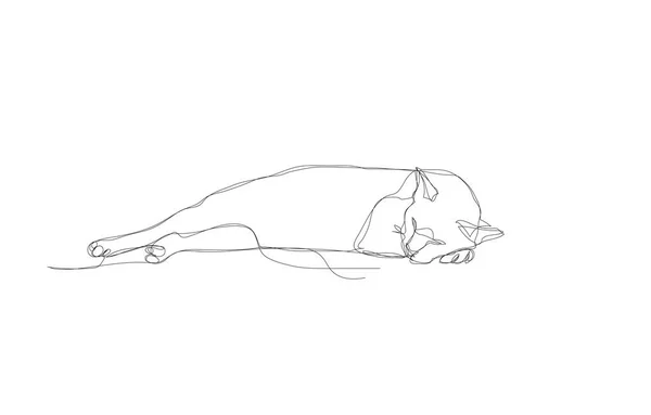 Dessin Trait Continu Cat Dort Sur Sol — Image vectorielle