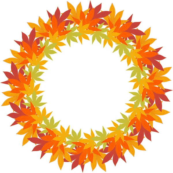 Circle border frame with repeating autumn leaves — Stock Vector