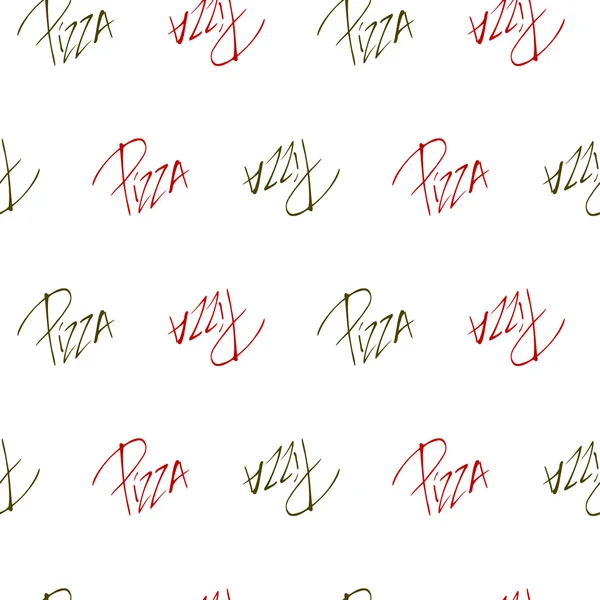 Nahtloses Hintergrundmuster mit vielfarbigem handschriftlichem Schriftzug "pizza" — Stockvektor
