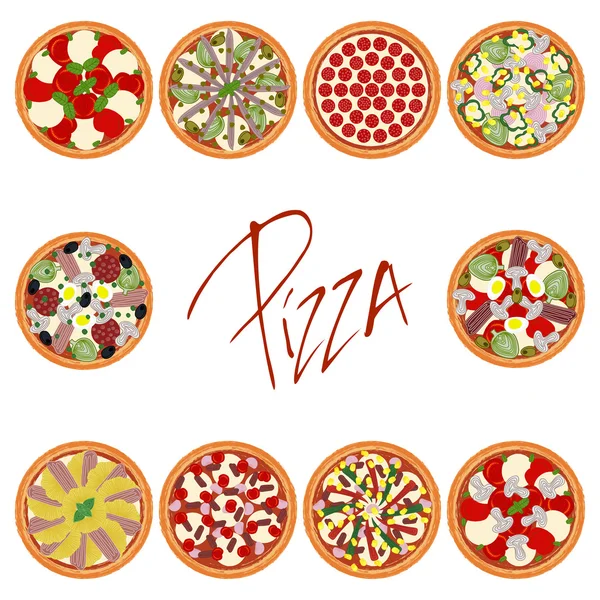 Set with different types of pizzas — Stock Vector