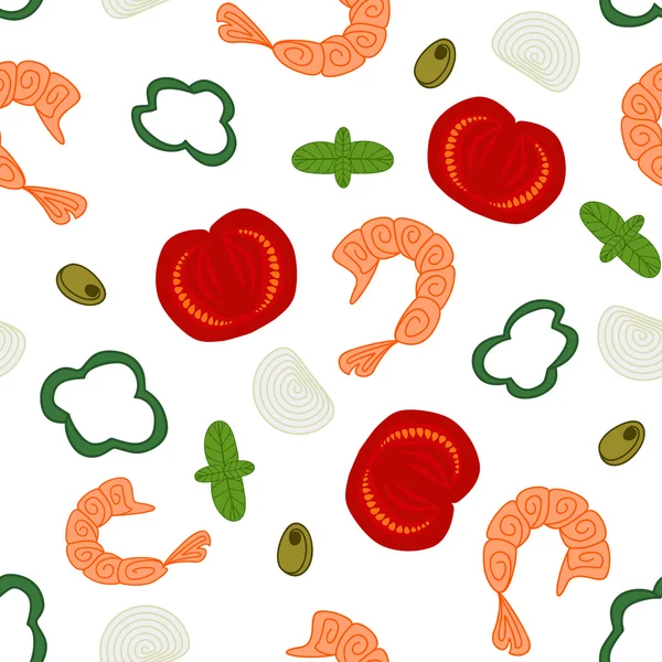 Background pattern with various pizza ingredients — Stock Vector