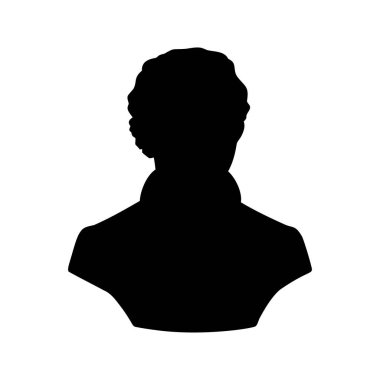 Bir kişinin minimalist siyah-beyaz siluet vektör çizimi, bir kişinin başı ve omuzlarının basit ve zarif siyah-beyaz siluet çizimi