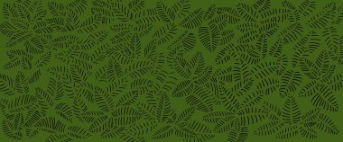 Tropikal yapraklarla dolu bir afiş. Lüks bir çiçek deseni. El yapımı tropikal bitkiler, çizgi sanatı. Kitaplar ve baskılar için illüstrasyon.