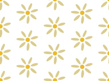 Hafif kumaşlar için kusursuz papatya deseni, parlak mavi. Beyaz arkaplanda narin çiçekler, vektör.