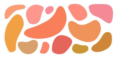 Ergonomik boho şekilli organik noktalar. Dekor için çağdaş sanat, afişler, broşürler, kapaklar, duvar kağıtları, kartlar ve posterler. Çok renkli noktalar tuhaf bir tasarım yaratır. Mercan şekilli bir dizi vektör elementi.