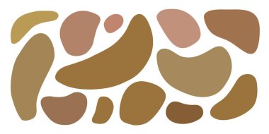 Ergonomik boho şekilli organik noktalar. Dekor için çağdaş sanat, afişler, broşürler, kapaklar, duvar kağıtları, kartlar ve posterler. Çok renkli noktalar tuhaf bir tasarım yaratır. Toprak sepya şekilli bir dizi vektör elementi.