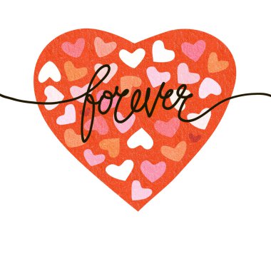 Güzel ve eşsiz Sevgililer Günü kartı. Basit kalplerden oluşan geometrik desenli modern düz bir tasarım. Pankart, poster, tatil kapağı için şablon.