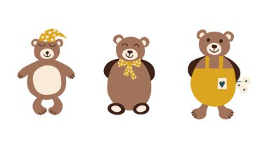 Vektör Teddy illüstrasyon taşıyor. Dekor, kumaş, hatıra eşyası, ambalaj kağıdı gibi düz bir şekilde çizilmiş şirin çocuk resimleri.