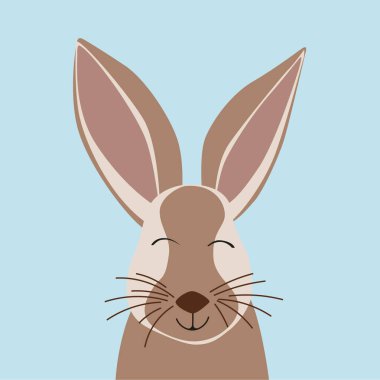 Paskalya tavşanı çizimi. Hoş bir gülümseme ve tebrik kartı, dekor, hatıra eşyası için mutlu bir hayvan.