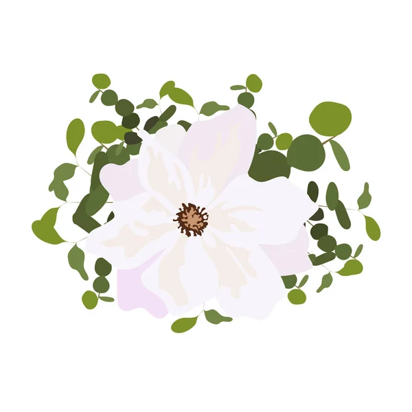 Composición Flores Vectoriales Delicadas Rosas Blancas Con Hojas Eucalipto Ilustración — Vector de stock