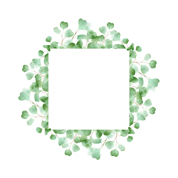 Quadratischer Rahmen Mit Eukalyptusblättern Florale Aquarell Illustration Mit Grünem Blatt — Stockfoto