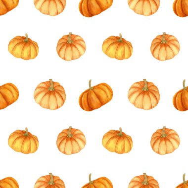 Seamless pumpkin pattern. Watercolor texture with yellow and orange pumpkins for halloween and thanksgiving day decor