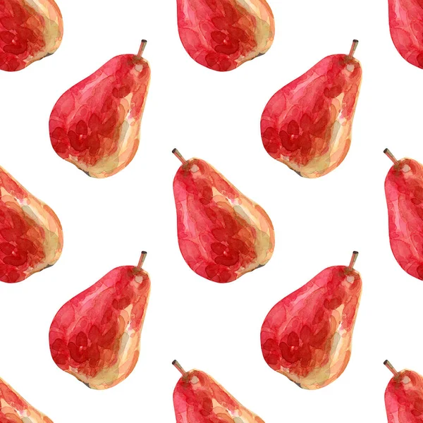 Seamless Summer Pear Pattern Watercolor Botanical Illustration Red Yellow Pears — Φωτογραφία Αρχείου