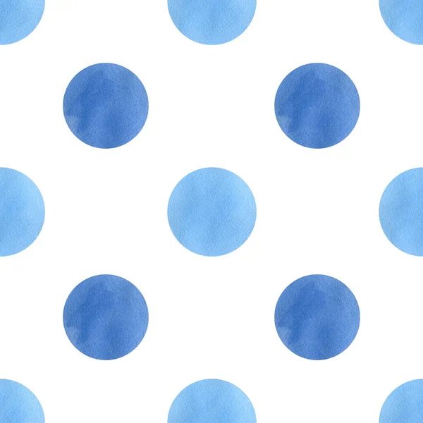 Seamless geometric pattern in polka dots. Watercolor abstract background with blue circles