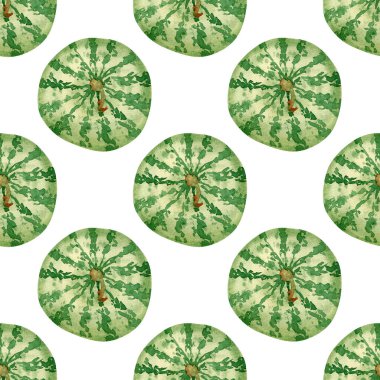 Yeşil karpuzlu kusursuz suluboya deseni. Tekstil ve dekor için karpuz üzümlü yaz arkaplanı