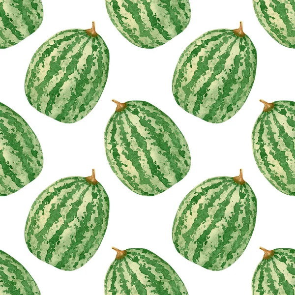 Sömlösa Vattenmeloner Mönster Akvarell Bakgrund Med Full Vattenmelon Bär För — Stockfoto