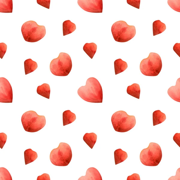 Nahtloses Herzmuster Aquarell Textur Mit Roten Herzen Für Valentinstag Dekor — Stockfoto