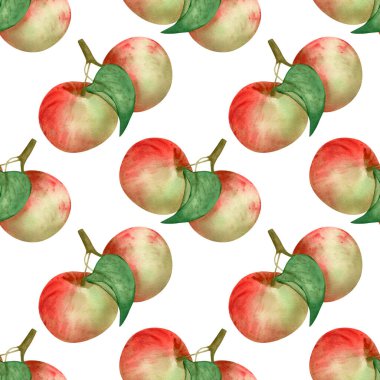 Kusursuz elma deseni. Şükran Günü dekorasyonu ve kumaşı için meyveli suluboya arkaplan