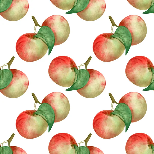 Sömlösa Äpplen Mönster Akvarell Bakgrund Med Frukt Gren För Thanksgiving — Stockfoto