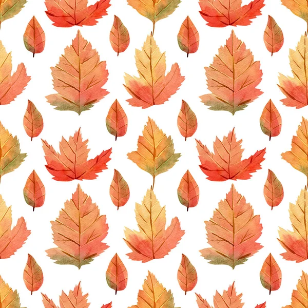 Seamless Maple Leaves Pattern Watercolor Autumn Background Red Brown Green — Stock Photo, Image