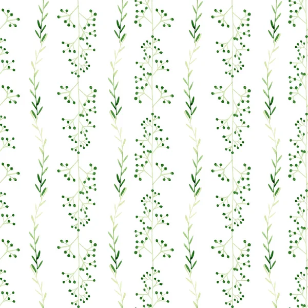 无缝花图案 绿叶和枝条 织物和墙纸的水彩草背景 — 图库照片
