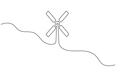 Rüzgar türbini simgesi minimalist biçim vektör illüstrasyonunu çizmeye devam ediyor