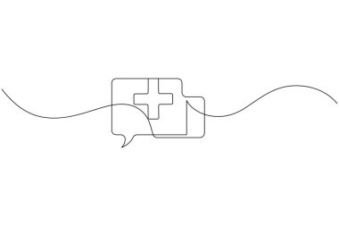 Sağlık hizmeti iletişim baloncuğu sürekli bir çizgi ana hatlı vektör