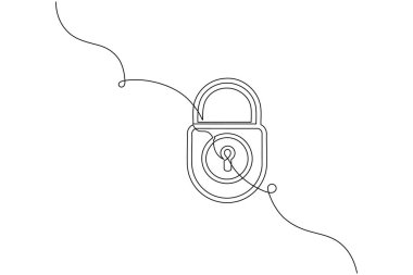 Kalkan ve anahtar güvenlik konsepti minimalist tarzda çizilen tek bir çizgi halinde devam ediyor