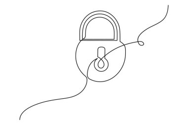 Kalkan ve anahtar güvenlik konsepti minimalist tarzda çizilen tek bir çizgi halinde devam ediyor