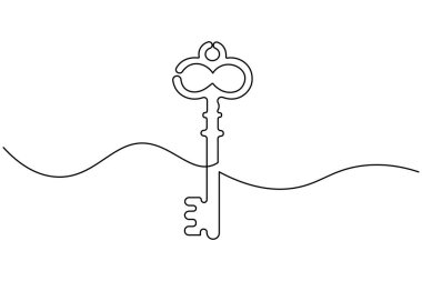 Anahtar güvenlik kilidi minimalist dış hat vektörü çizerek sürekli bir çizgi çizer