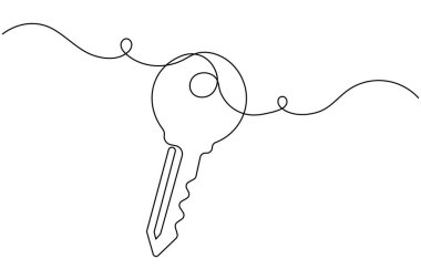 Anahtar güvenlik kilidi minimalist dış hat vektörü çizerek sürekli bir çizgi çizer