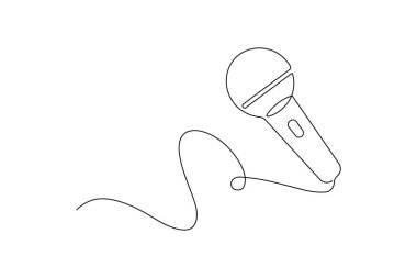 Retro mikrofon ve müzik sembollerinin bir çizgi çizimi minimalist vektörü temsil eder