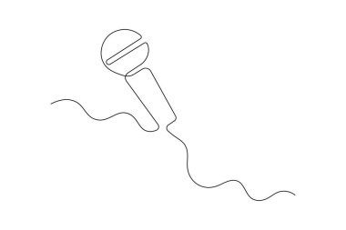 Retro mikrofon ve müzik sembollerinin bir çizgi çizimi minimalist vektörü temsil eder