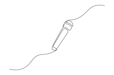 Retro mikrofon ve müzik sembollerinin bir çizgi çizimi minimalist vektörü temsil eder