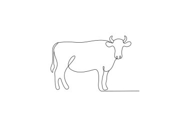 İnek minimalist caw silueti sürekli çizim vektörü illüstrasyonu