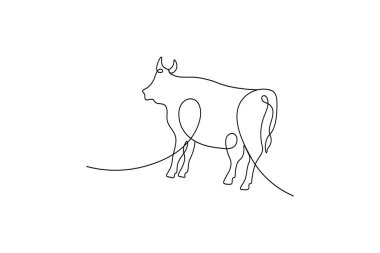 İnek minimalist caw silueti sürekli çizim vektörü illüstrasyonu