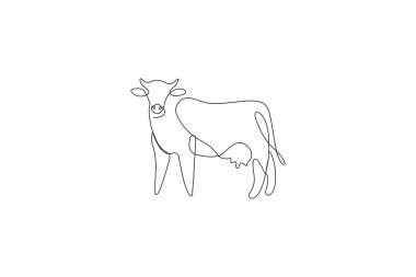 İnek minimalist caw silueti sürekli çizim vektörü illüstrasyonu