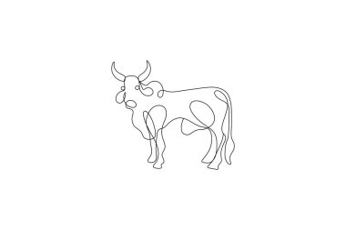 İnek minimalist caw silueti sürekli çizim vektörü illüstrasyonu